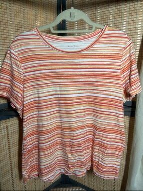 Studio Works Striped Tee in Orange, Coral & Cream